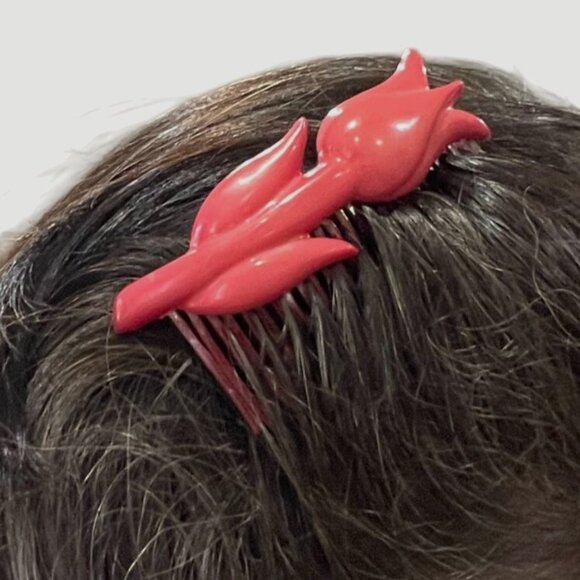 Lot of 12 Vintage Hair Combs 70s 80s Bold Plastic Japanese Rainbow Beaded Tulip - Picture 3 of 10